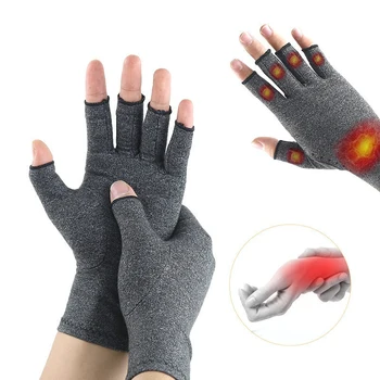 Компрессионные перчатки от артрита для женщин и мужчин, облегчающие боль в суставах, бандаж на половину пальца, терапия, поддержка запястья, противоскользящие велосипедные перчатки