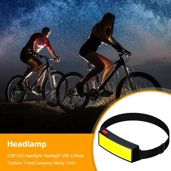 COB светодиодная фара фонарик USB 3-режимная лампа для путешествий на открытом воздухе Кемпинг пеший туризм факел