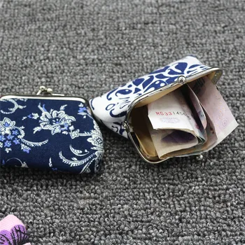 1 предмет, мини-кошелек, женский Ретро Винтажный сине-белый фарфоровый дизайн, Маленький кошелек, кошелек для монет, женский кошелек на засове, Клатч Для детей и девочек