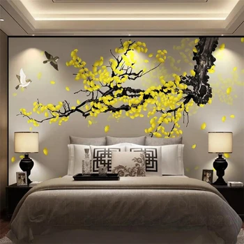 wellyu Пользовательские обои 3D фрески гинкго ручная роспись ручкой и цветком новый китайский фон украшение стен живопись обои