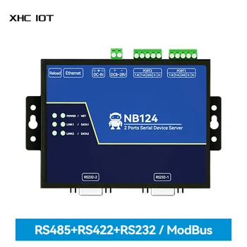 Изолированный 2-канальный Последовательный сервер RS232/422/485 RJ45 Modbus Gateway XHCIOT NB124E POE, Принимающий питание TCP/UDP/MQTT постоянного тока 8-28 В