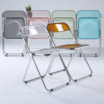 Скандинавские акриловые обеденные стулья со спинкой для гостиной Простой пластиковый стул для ресторана, квартиры, современного офиса в общежитии Складной стул G