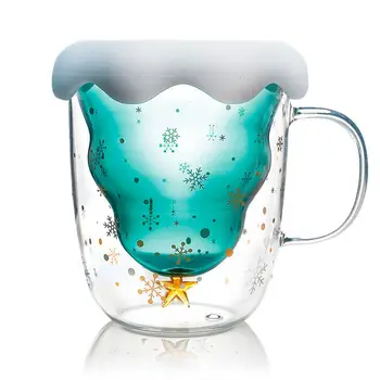 Рождественская чашка, Чашка звездных желаний, Рождественская стеклянная чашка для воды, двухслойная Рождественская чашка с ручкой