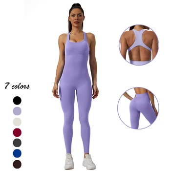 Бесшовный цельный костюм для йоги с логотипом на заказ, Облегающее спортивное боди, облегающая одежда для спортзала, женский костюм для фитнеса, комбинезон для йоги