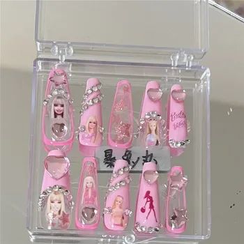 Барби Розовый Замок Горячий Женский Маникюр Аниме Diy Многоразовые Пластыри для ногтей ручной работы Flash Drill Y2K 3D Аксессуары для макияжа для девочек