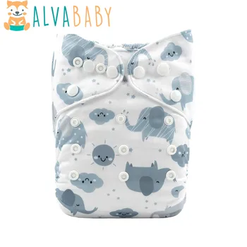 Тканевые подгузники ALVABABY с детским принтом, карманный подгузник для новорожденных со вставкой из микрофибры 1шт