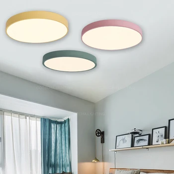 Круглые потолочные светильники современный светодиодный светильник в стиле лофт для девочек/детской комнаты желтый /розовый / белый/ черный потолочные светильники для спальни в прихожей кухне
