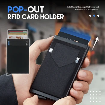 Мужские тонкие алюминиевые кошельки унисекс с эластичной задней сумкой, держатель для кредитных карт, мини RFID-кошелек, автоматический чехол для банковских карт с именем