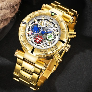 2022 Temeite Креативные Дизайнерские Часы Мужские С Большим Циферблатом Золотые Мужские Наручные Часы Спортивный Хронограф Золотые Мужские часы Relogio Masculino