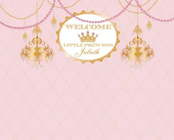 изготовленная на заказ розовая и золотая корона принцессы Фон для душа ребенка на 1-й день рождения Высококачественная компьютерная печать фон для вечеринки