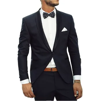 Черные мужские костюмы для свадебной вечеринки, мужской костюм-буксир (куртка + брюки), приталенный модный весенне-осенний костюм