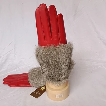 2023 Зимние перчатки из натуральной овечьей кожи Теплые Роскошные Перчатки из натурального меха Кролика С длинными пальцами, фланелевая подкладка из овчины, Грелка для рук