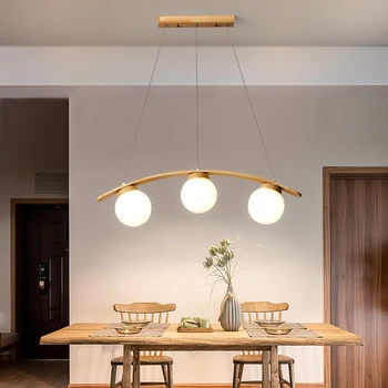 Светодиодная люстра из дерева для столовой, кухни, бара, гостиной, спальни, потолочный светильник, Современный подвесной светильник E27 в скандинавском стиле