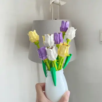 Цветок тюльпана Креативный букет растений своими руками Кирпичная фиалка Бессмертные Строительные блоки Изысканный цветочный набор Подарки для детей