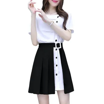 Милое Мини-платье для Японской девушки, белое, черное, Корейское Летнее Женское платье-рубашка 2023, профессиональный комплект из двух предметов, Французская мода