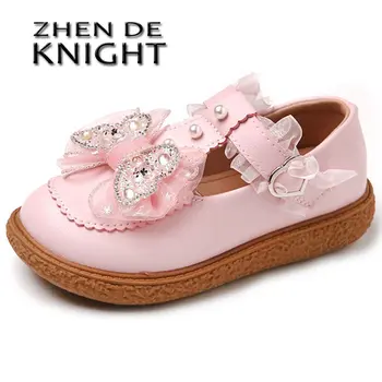Детские сандалии принцессы, 2023 Летние Новые кожаные туфли для девочек, Модная повседневная обувь для девочек с хрустальной бабочкой, дышащая обувь для девочек
