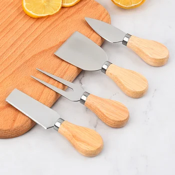 Ножи для сыра из нержавеющей стали, резак для сыра с дубовой ручкой, доска для сыра, лопатка для масла, кухонные инструменты для сыра