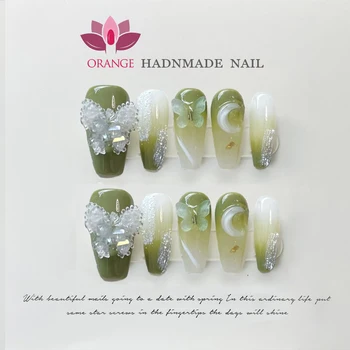 Градиентный пресс ручной работы на ногтях с 3D дизайном, полное покрытие, искусственные ногти Балерины, Японский маникюр, украшения для ногтей.