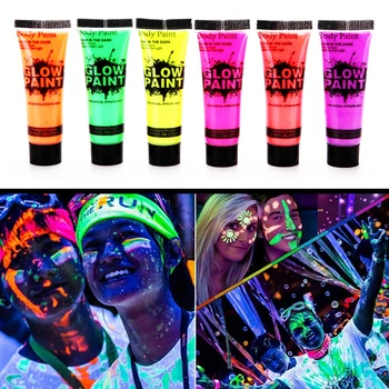 7 Цветов люминесцентной краски для лица, боди-арта, УФ-свечения, флуоресцентного свечения, маскарадного костюма для вечеринки на Хэллоуин, косметического макияжа, темной краски