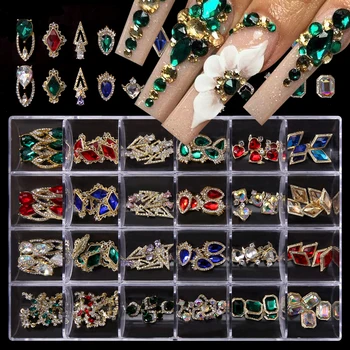 1 Коробка роскошных блестящих бриллиантовых страз для ногтей, наборы украшений из хрустальных самоцветов для ногтей, стеклянная коробка 