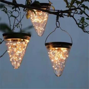 Подвесной фонарь на солнечной энергии, Гирлянда из медной проволоки, Волшебный световой конус, Подвесной светильник для праздничной вечеринки, украшения свадебного сада