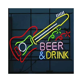 Letrero de neon de cristal para decoracion de pared, luz publicitaria para cerveza, Bar, Pub, Bistro, tienda, guitarra