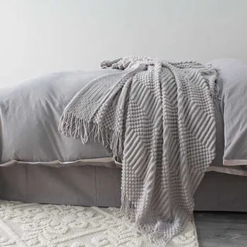 Вязаное одеяло для кондиционера, дорожное одеяло для дивана с бахромой 127x220 см
