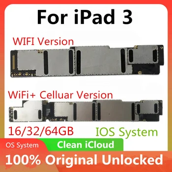 100% Оригинальная разблокированная Без icloud материнская плата для iPad 3 A1416 Wifi Версии и A1430/A1403 3G Версии Логическая плата 16 ГБ/32 ГБ/64 ГБ