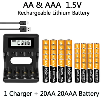 100% Оригинальная батарея 1.5V AA AAA Перезаряжаемая Литий-ионная батарея 9900 МВтч 1.5 V AA AAA Батарея USB зарядное устройство Длительный срок службы