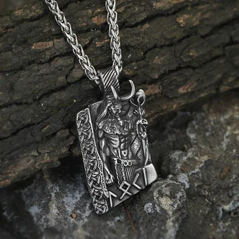 Мужское руническое ожерелье викингов norse god jewelry из нержавеющей стали с подарочным пакетом valknut - Loki
