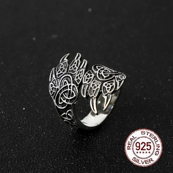 Регулируемое кольцо с медвежьим когтем из стерлингового серебра 925 пробы с кельтским узлом викинга в подарок с винтажной деревянной коробкой viking
