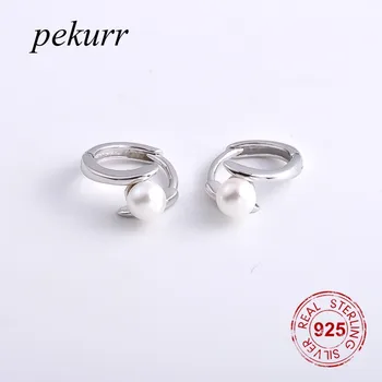 Pekurr Серьги-кольца из стерлингового серебра 925 пробы в виде спирального круга с белым жемчугом для женщин, роскошные круглые серьги, модные ювелирные изделия