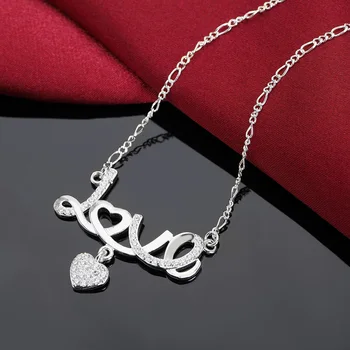 Романтическое серебро 925 пробы, 18 дюймов, ожерелье с подвеской в виде сердца AAA, циркон, Женская мода, Свадебные украшения для вечеринки