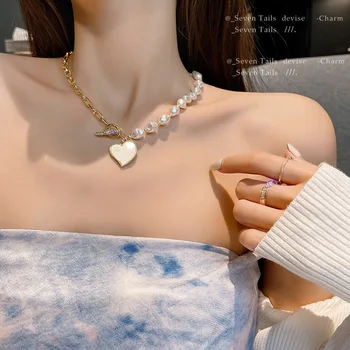 Новое асимметричное ожерелье с жемчужной подвеской Love для женщин, ожерелье-чокер для девочек