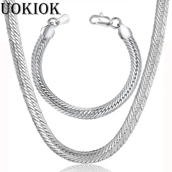 Мужские браслеты, плоская цепочка в виде змеи, 8 мм, золотые ожерелья серебряного цвета Для женщин, винтажные комплекты ювелирных изделий