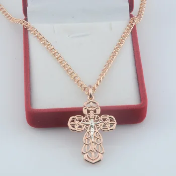 FJ Mens New White Cross Женское ожерелье с подвесками из розового золота 585 пробы