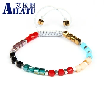 Ailatu Новые Модные браслеты Bling Оптом 10 шт./лот, Многоцветный Регулируемый браслет с кристаллами в богемном стиле