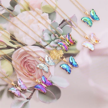 Градиентное ожерелье с бабочкой для женщин, хрустальная подвеска-бабочка, колье-чокер на ключицу, ювелирные изделия для вечеринок, Летний Романтический подарок