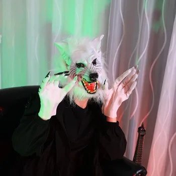 Украшение на Хэллоуин Голова Волка, головной убор животного, перчатки с когтями на Хэллоуин, Косплей Зверя, вечеринка ужасов, руки с когтями волка, животное