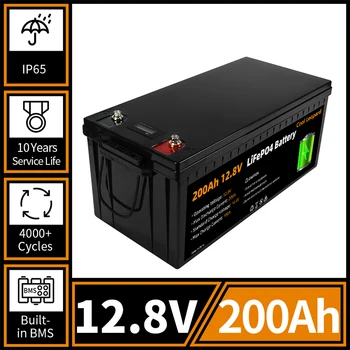 Литий-Железо-Фосфатная Батарея 12V 200Ah, для Лодочного Мотора Гольф-кара 12V RV, Солнечной Системы, Перезаряжаемой Батареи LiFePO4, Встроенной BMS
