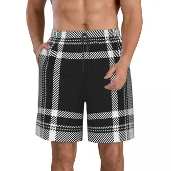 Мужские пляжные шорты Royal Stewart из черно-белой шотландки, быстросохнущий купальник для фитнеса, забавные уличные забавные 3D шорты