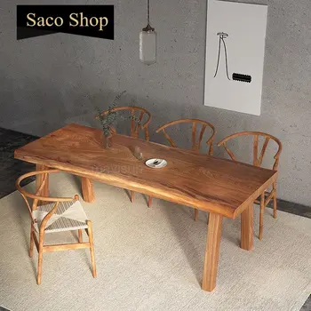 Обеденный стол из массива дерева Домашний сад Классический стиль Высококачественная Небольшая квартира Современная простая желтая мебель из Северной Европы