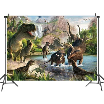 Фоны с динозаврами из Мира Юрского периода, сафари в пальмовых джунглях, фотографии для вечеринки по случаю Дня рождения, Фото Декор