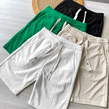 Мужские жаккардовые шорты для бега с тисненым рисунком, мужские повседневные летние Зеленые шорты с эластичной резинкой на талии.