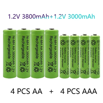 1,2 В AA 3800 мАч NI-MH аккумуляторные батареи + батарея AAA 3000 мАч Перезаряжаемая батарея NI-MH 1,2 В AAA аккумулятор