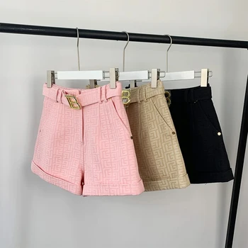 5 цветов на выбор Розовые джинсовые шорты с текстурой, выстиранные для женщин, с поясом, повседневный стиль, качественные джинсовые брюки