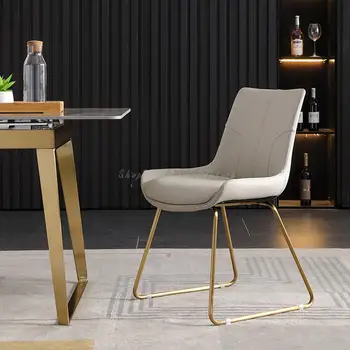 Бежевые удобные обеденные стулья С золотыми ножками, Кожаное кресло для гостиной, Дизайнерская офисная мебель Cadeiras De Jantar, Библиотечная мебель