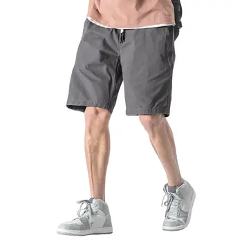 Мужские шорты-карго со средней посадкой, эластичным поясом, карманами на шнурках, однотонные Свободные шорты-карго для фитнеса, спортивная одежда шорты мужские