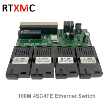 Обратная ЗЕЛЕНАЯ плата POE 4SC4E Fast Erhetnet 100M Ethernet-коммутатор с 4 Оптоволоконными портами SC 25KM 4 UTP RJ45 Волоконно-Оптический Коммутатор PCBA Board