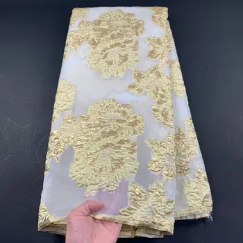 Африканская кружевная ткань Золото 2023 года, высококачественная метровая вышивка, вечерние платья из органзы Для женщин, ткань для шитья, 5 ярдов ткани